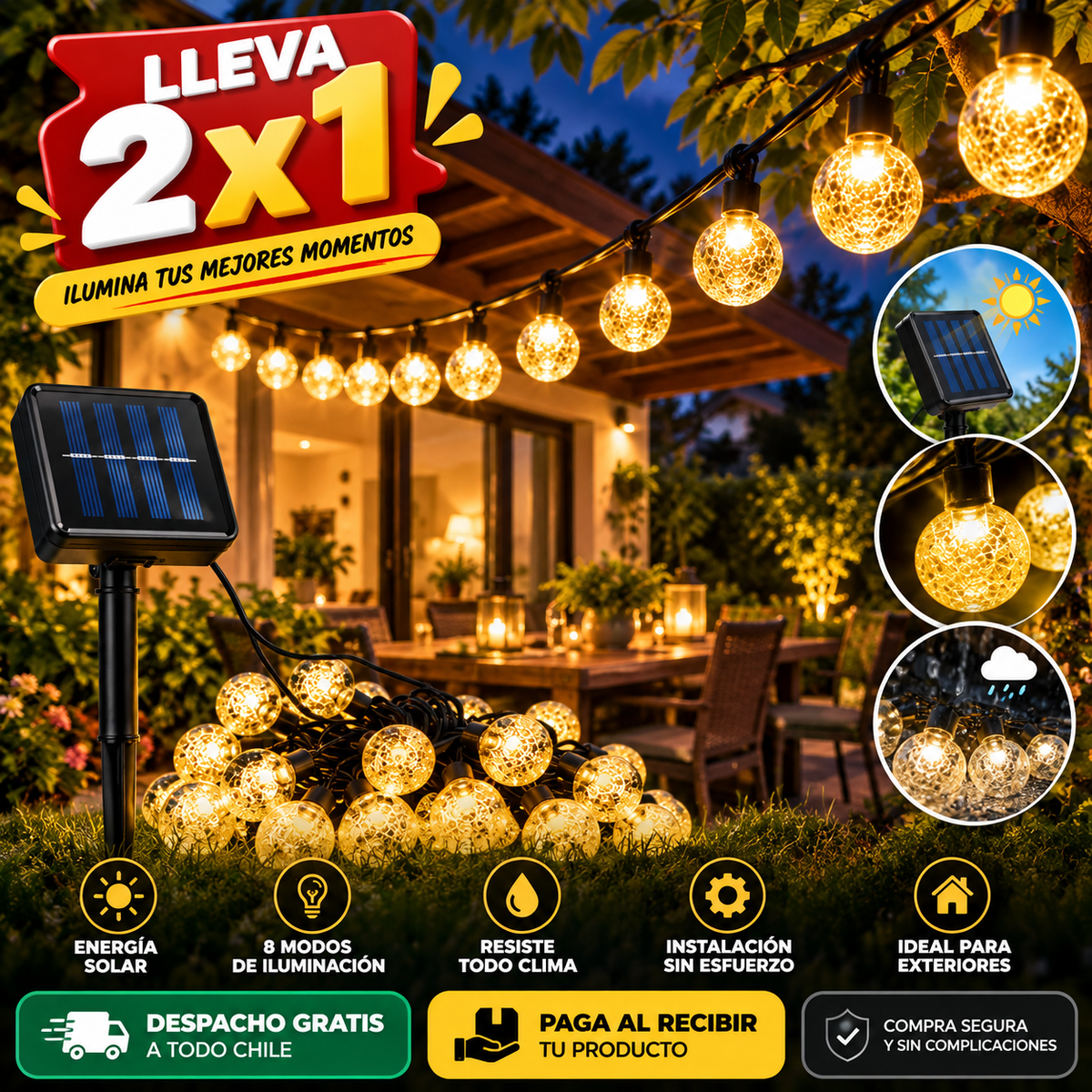Guirnalda de luces solares de 3 metros