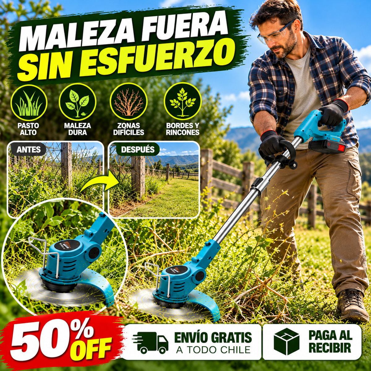 Cortacesped Inalambrica con 2 baterias recargables