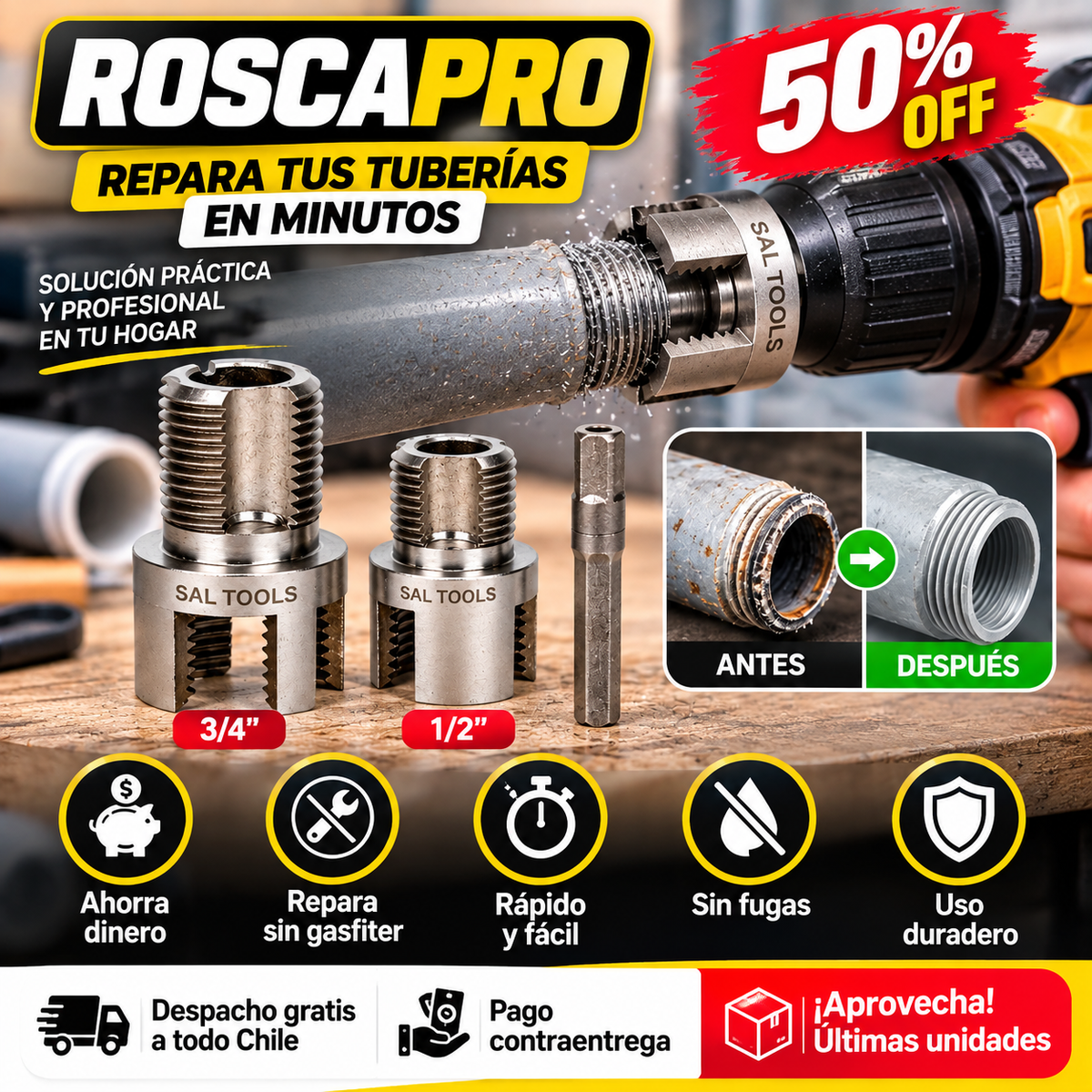 ROSCAPRO - Roscado interno y externo en una sola herramienta