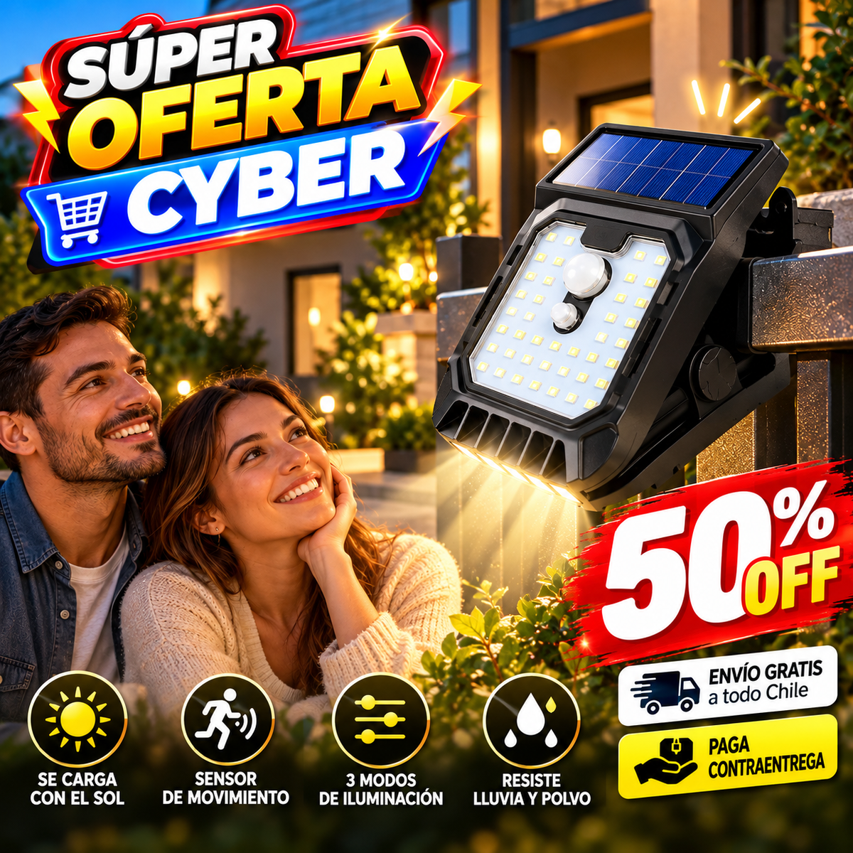 Lámpara solar con clip y sensor de movimiento