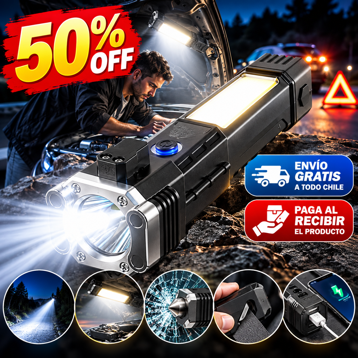 Linterna LED Táctica 4 en 1