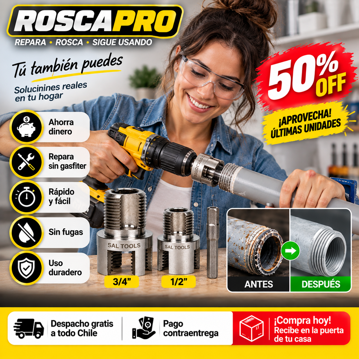 ROSCAPRO - Roscado interno y externo en una sola herramienta