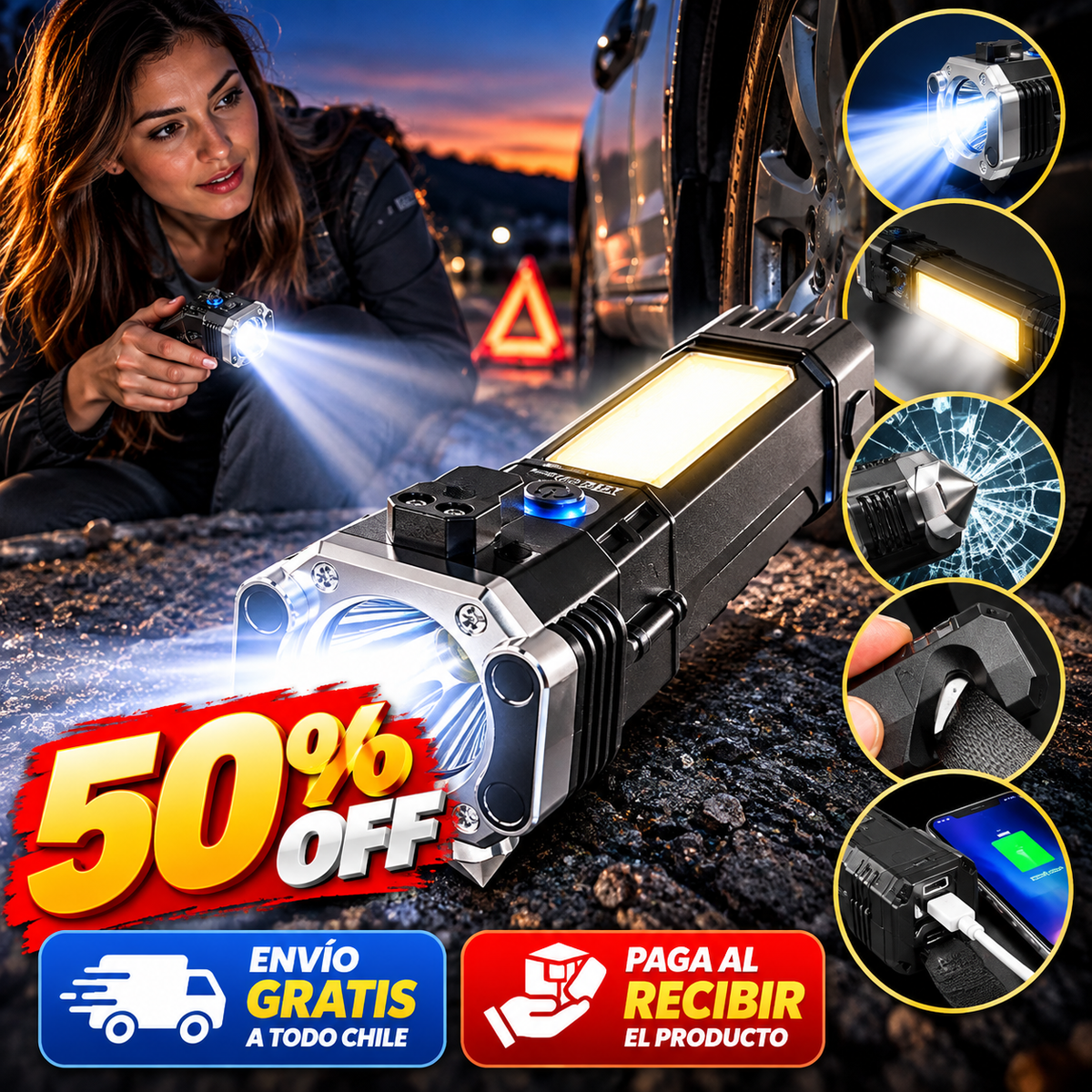 Linterna LED Táctica 4 en 1