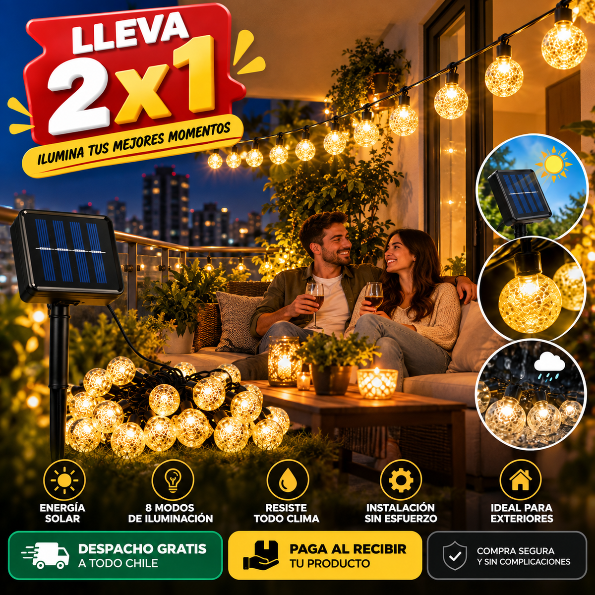 Guirnalda de luces solares de 3 metros